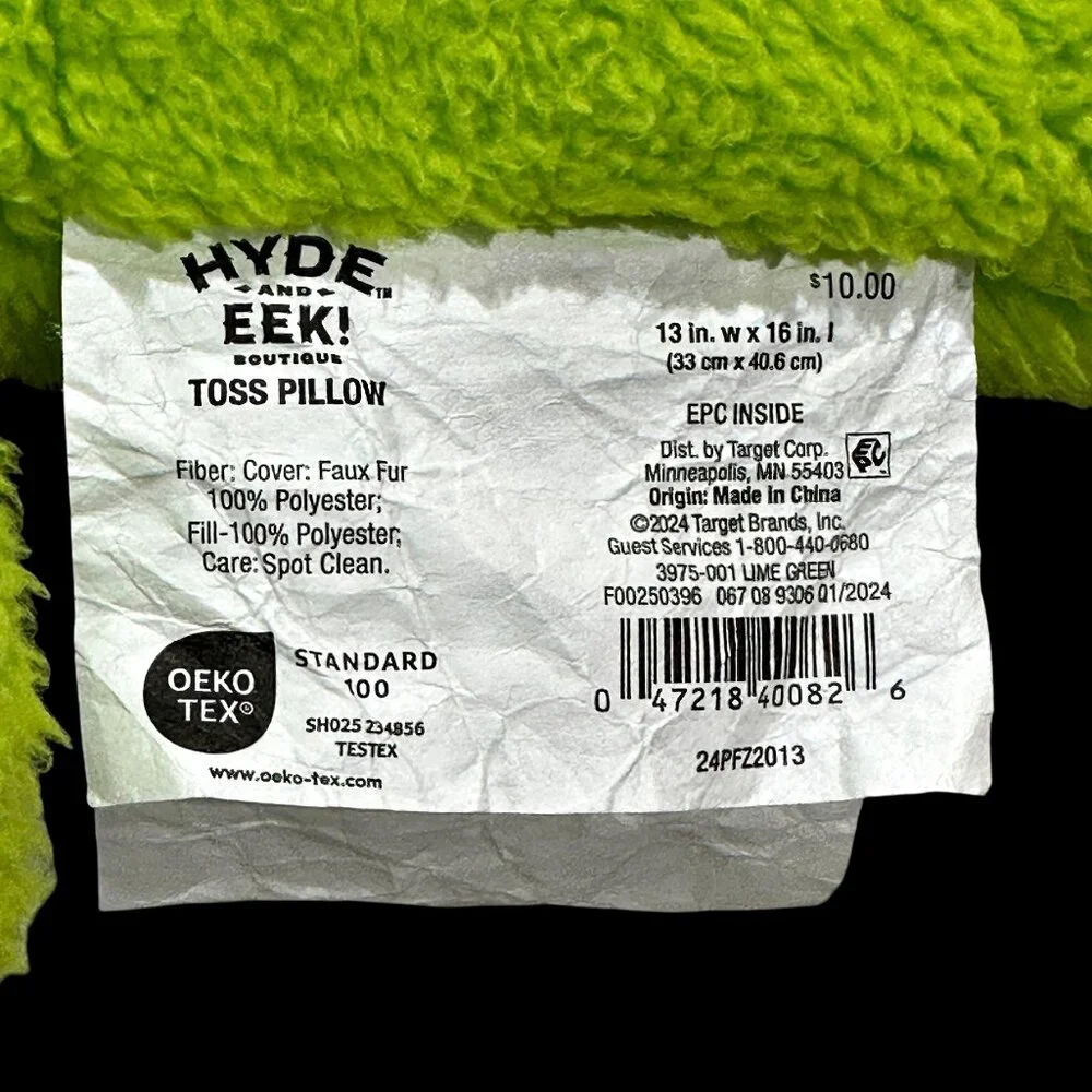 Target Hyde Eek Ghost Halloween Pillow Neon Green Faux Shearling Plush Stuffed